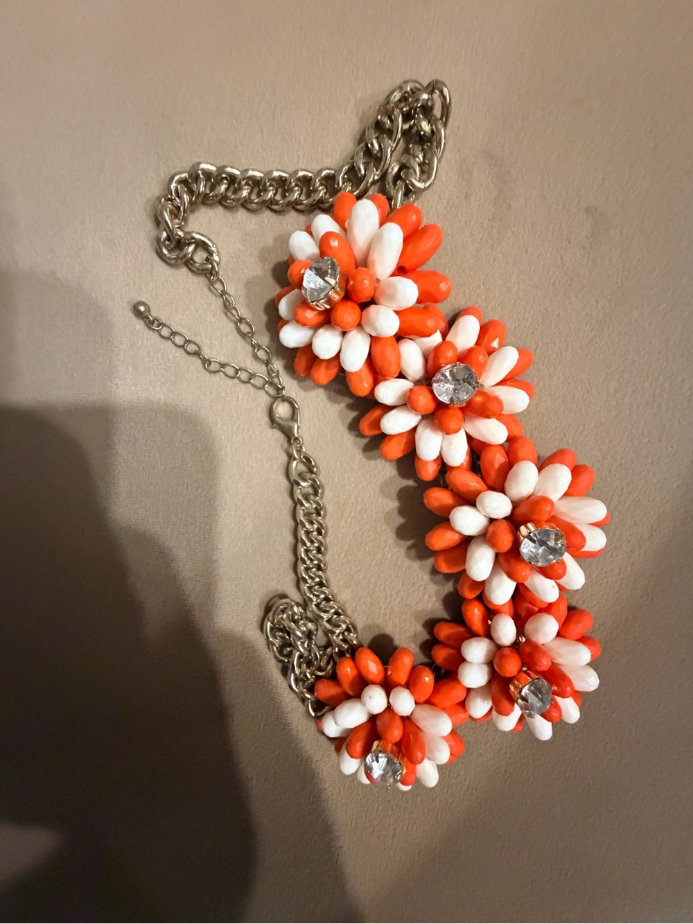 Vintage Orange & White Floral Statement Necklace